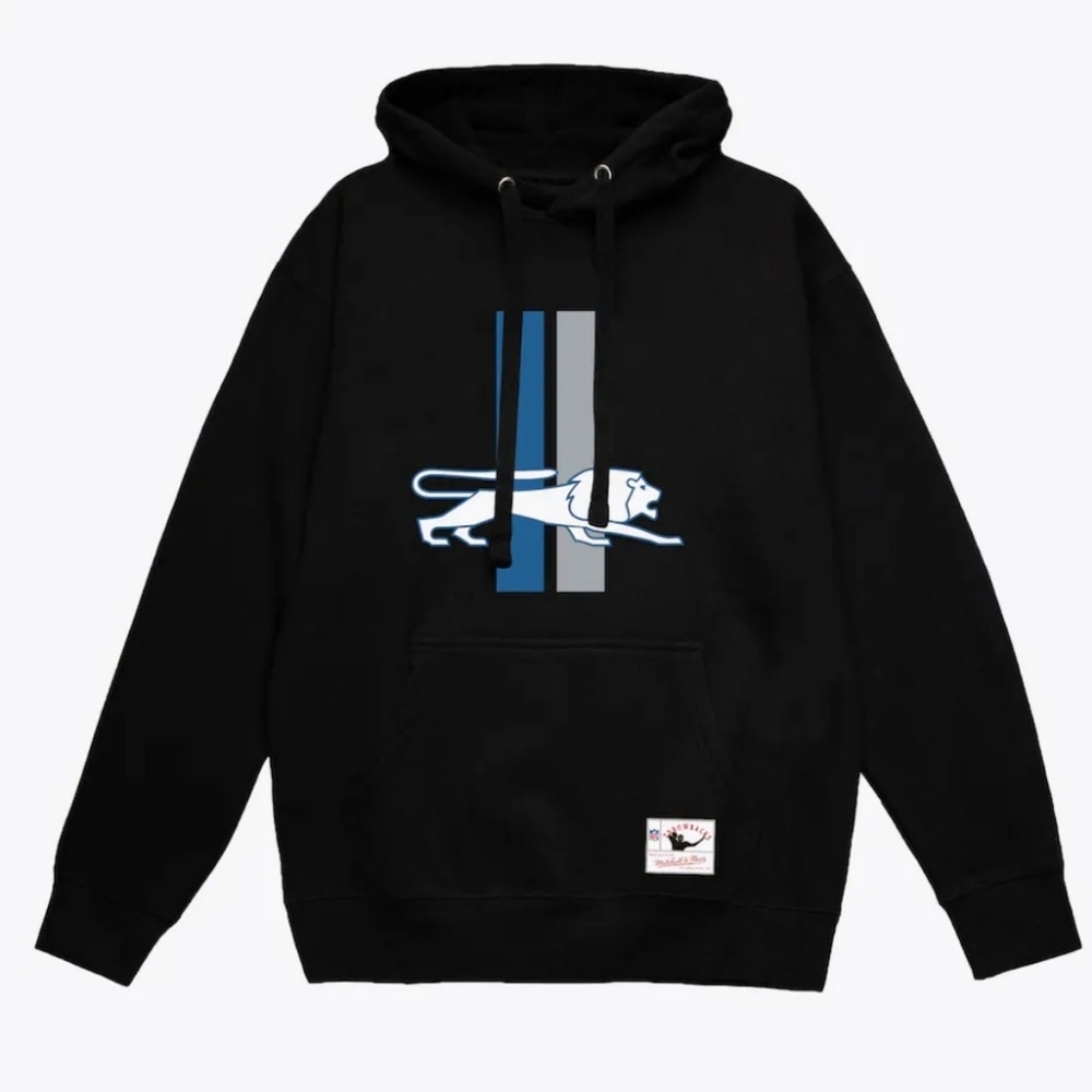 Detroit Lions Black Throwback Logo Pullover Hoodie Size Large